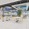 Modern Hall Interior With Blue Counter Information Display And White Floor 3d model