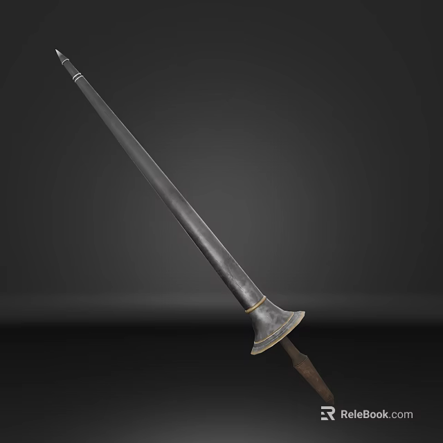 Traditional Spear With Wooden Shaft And Metal Tip On Dark Background 3d model 