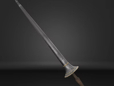 Traditional Spear With Wooden Shaft And Metal Tip On Dark Background 3d model