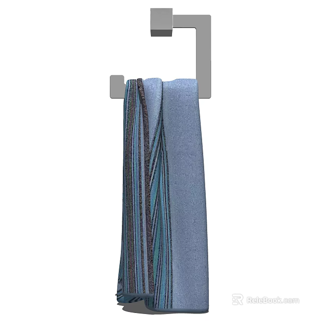 Soft Blue Striped Towel Hanging On Metal Rack For Bathroom Use 3d model 