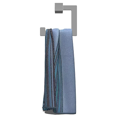 Soft Blue Striped Towel Hanging On Metal Rack For Bathroom Use 3d model
