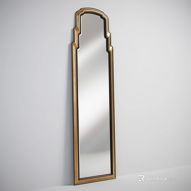 Elegant Wall Mounted Mirror With Golden Decorative Frame And Reflective Surface 3d model 