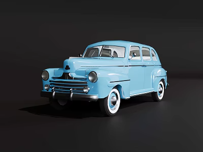 Light Blue Classic Station Wagon With Vintage Design And White Wheels 3d model
