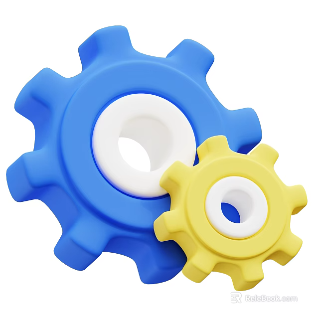 Industrial Equipment Precision Gears in Blue and Yellow Interlocking Mechanical Design 3d model 