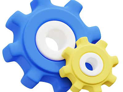 Industrial Equipment Precision Gears in Blue and Yellow Interlocking Mechanical Design 3d model