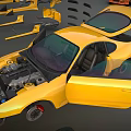 Yellow Modified Car With Open Doors Engine And Detachable Body Parts