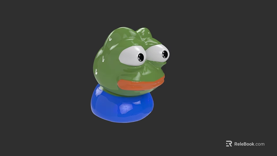 Green Reptile Figurine With Big Eyes And Blue Base On Dark Surface 3d model 