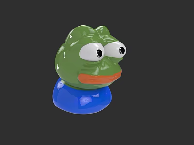 Green Reptile Figurine With Big Eyes And Blue Base On Dark Surface 3d model