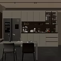 Modern Kitchen Sideboard With White Cabinets Drawers Glass Door Storage And Small Appliances