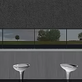Modern Post Station Architectural Design With Curved Roof Glass Facade And Green Lawn