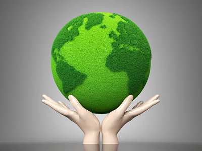 Green Grass Covered Earth Held By Human Hands For Environmental Protection 3d model
