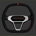 Modern Car Steering Wheel With Black Leather Red Accent And Silver Metallic Trim