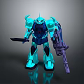 Cyan Blue Mecha Warrior Action Figure With Sword And Gun Weapon