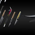 Weapons Collection Including Knives Swords Daggers and Bladed Tools with Different Designs