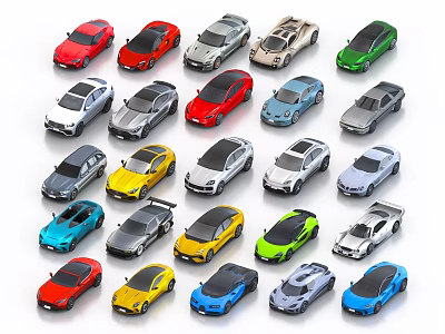 Various Colorful Car Models in Different Styles Arranged in Grid Pattern 3d model Various Colorful Car Models in Different Styles Arranged in Grid Pattern 3d model