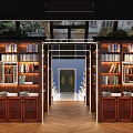 Artistic Modern Library Interior With Staircase Bookshelves And Sky Ceiling 3d model