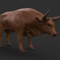 Realistic Brown Bull 3D Model With Detailed Horns And Standing Pose