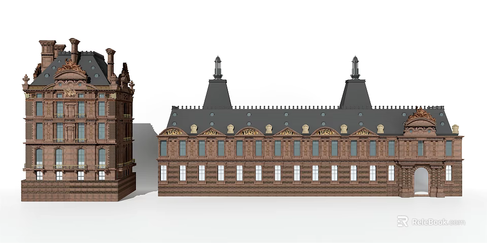 European Architecture With Symmetric Design Spires Arched Windows And Ornate Roof Details 3d model 