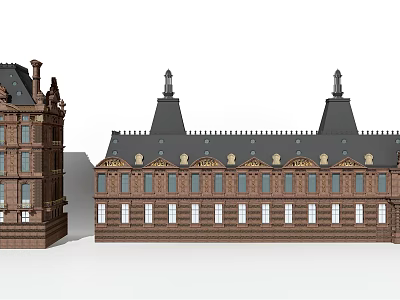 European Architecture With Symmetric Design Spires Arched Windows And Ornate Roof Details 3d model