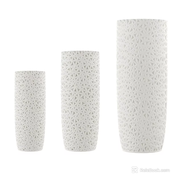 White Ceramic Vases With Intricate Hollow Out Patterns In Three Different Sizes 3d model 
