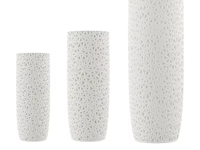 White Ceramic Vases With Intricate Hollow Out Patterns In Three Different Sizes 3d model