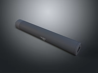 Tactical Gray Cylindrical Weapon Silencer With Military Grade Build And SILENCER Text 3d model