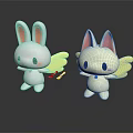Cute White Rabbit And Cat Shaped Plush Dolls With Yellow Wings And Red Bow