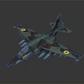 Detailed 3D Model of Camouflage Military Aircraft with Missile Launchers in Aerospace Design