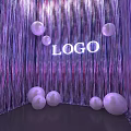 Decorative Display With Purple Tassel Backdrop Logo And White Spheres With Sequin Sphere 3d model