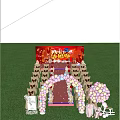 Outdoor Floral Art Decoration With Pink White Light Blue Balloon Arch And Red Carpet Aisle