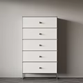 White Modern Minimalist Chest of Drawers with Five Drawers and Silver Knobs 3d model