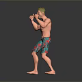A Shirtless Man In Red Flower Pattern Shorts Giving Thumbs Up On Grey Reflective Floor