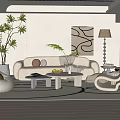 Modern Living Room Interior With Beige Sofa Round Rug Floor Lamp And Abstract Painting