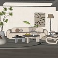 Modern cream style living room sofa coffee table combination 3d model