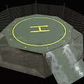 Octagonal Helicopter Landing Pad With Green Surface Yellow H Symbol Chain Link Fence And Ramp