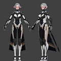 Silver Haired Female Elf In Futuristic Mechanical Armor With Dual Poses