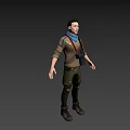 Game Movie Character 3D Model with Brown Jacket Blue Scarf Binoculars Boots Three Quarter Views