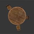 Round Wooden Dining Table With Carved Pedestal Base And Matching Wooden Chairs