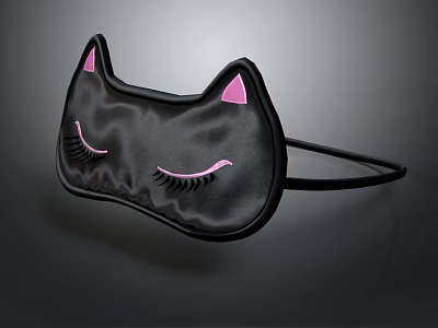 Black Cat Shaped Eye Mask With Pink Ears And Long Eyelashes Design 3d model