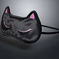 Black Cat Shaped Eye Mask With Pink Ears And Long Eyelashes Design