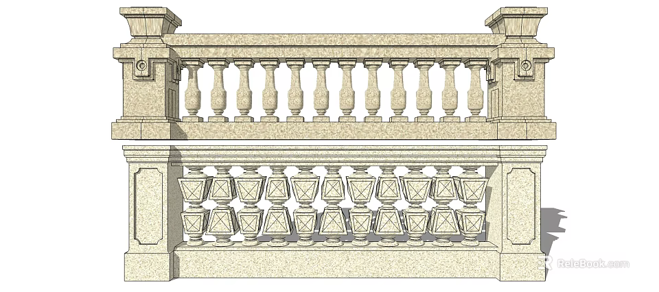 Classical Stone Railing Design With Ornate Balusters And Geometric Patterns 3d model 