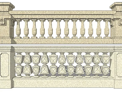 Classical Stone Railing Design With Ornate Balusters And Geometric Patterns 3d model