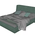 Modern Green Double Bed With Gray Bedding Multiple Pillows And Throw Blanket 3d model