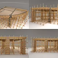 Semi Detached Villa Construction Framework With Bamboo Scaffolding And Structural Details 3d model