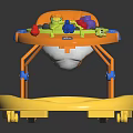 Colorful Baby Walker With Yellow Frame Blue Orange Panel And Interactive Toy Buttons