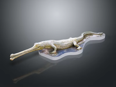 Realistic Gavial Reptile Figurine With Long Snout On Transparent Display Base 3d model