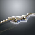 Realistic Gavial Reptile Figurine With Long Snout On Transparent Display Base