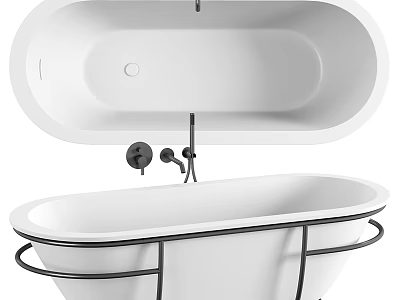 Modern Freestanding White Bathtub With Black Metal Frame And Faucet Fixture 3d model