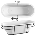 Modern Freestanding White Bathtub With Black Metal Frame And Faucet Fixture