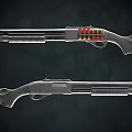 Detailed Close Up View Of Black Tactical Shotgun With Double Barrel And Shell Holder